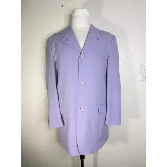 Falcone Mens 46L Single Breasted 2 Piece Suit Purple Blazer Jacket Wedding Pants